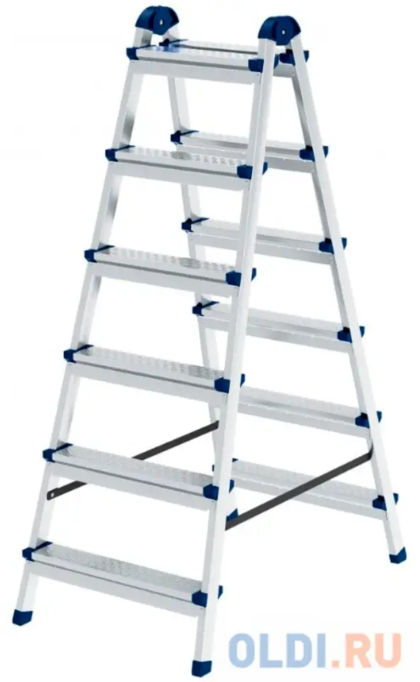 Стремянка двухсторонняя 6 ст., сталь профиль, стальные ступени, россия// сибртех, фотография 1