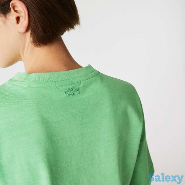 Женская хлопковая футболка lacoste с круглым вырезом и надписью, фотография 5