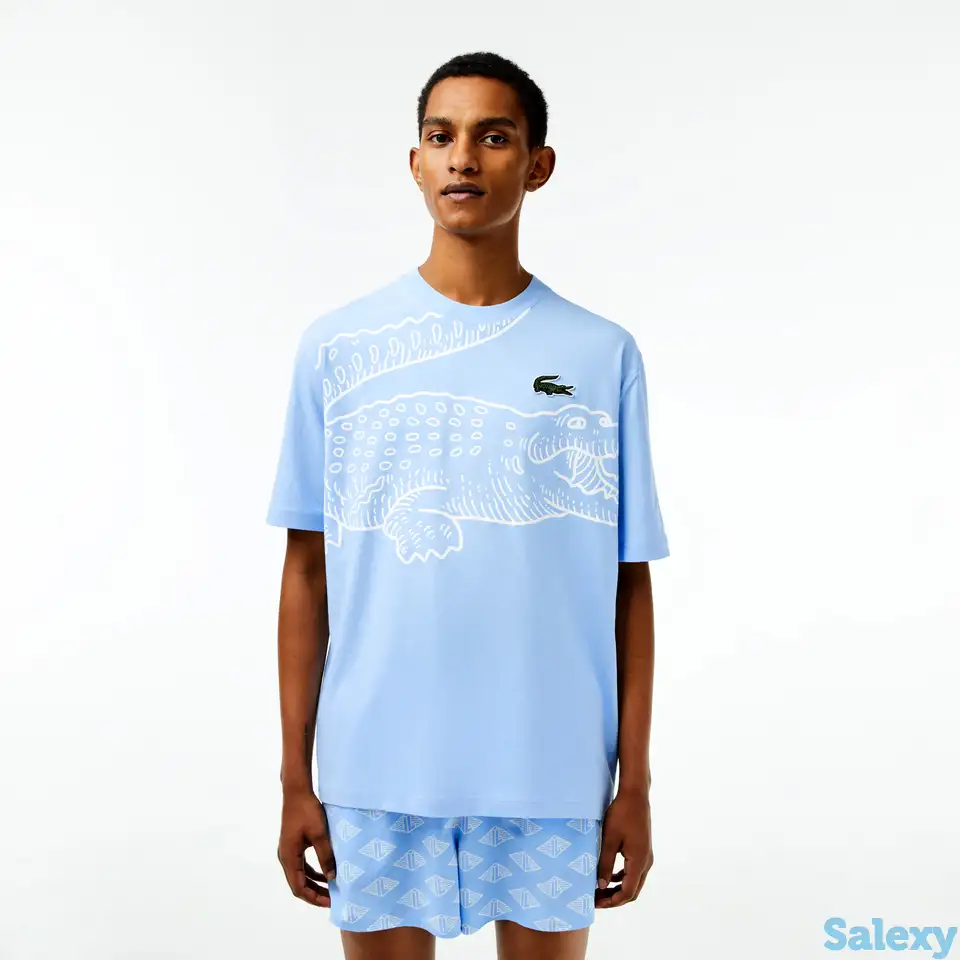 Мужская футболка lacoste свободного кроя с круглым вырезом и принтом, фотография 1