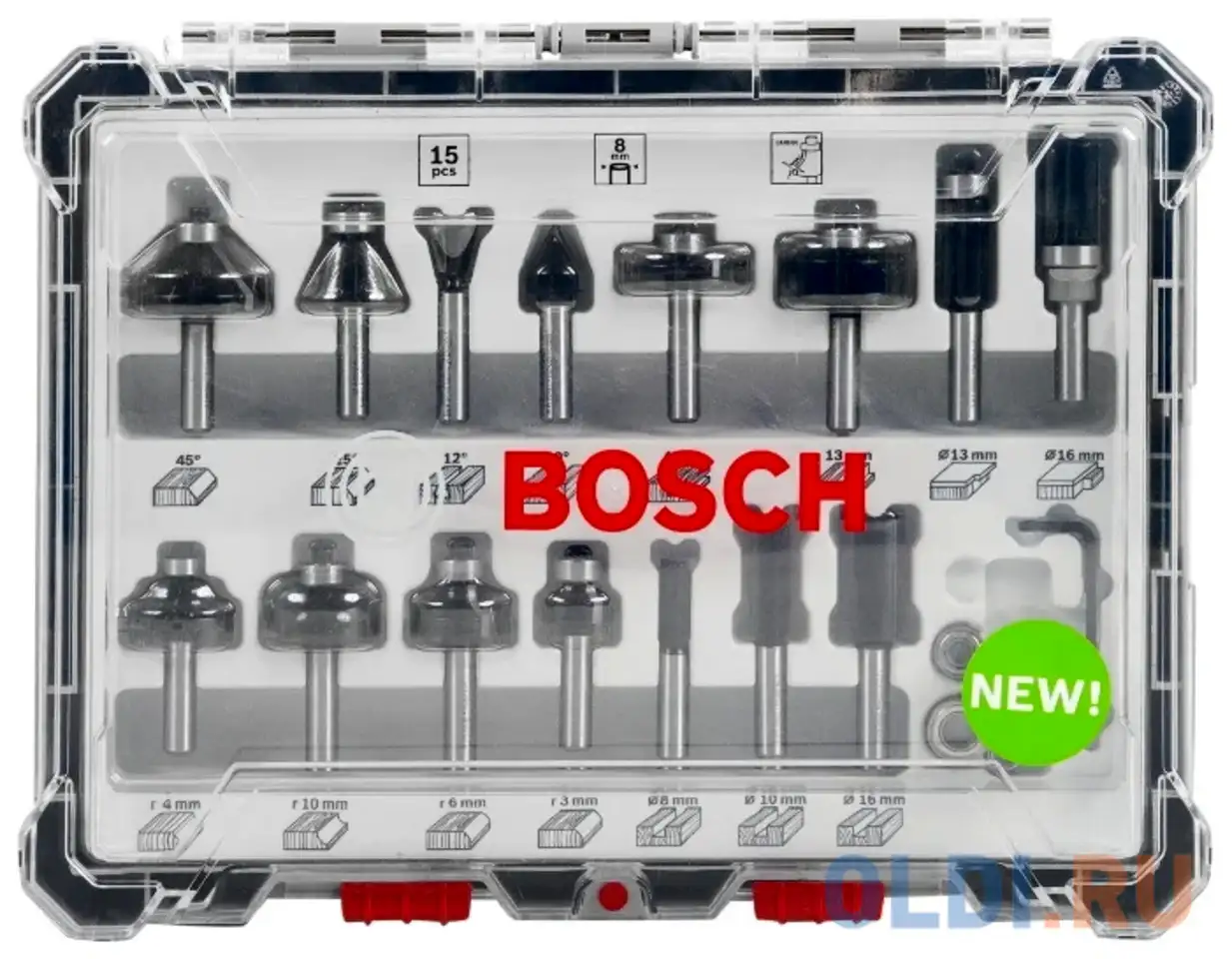 Набор фрез bosch смешанный  8мм. 15шт. (2607017472), фотография 1