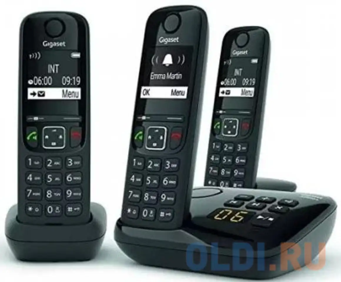 Р/телефон dect gigaset as690a trio rus черный (труб. в компл.:3шт) автооветчик, фотография 1