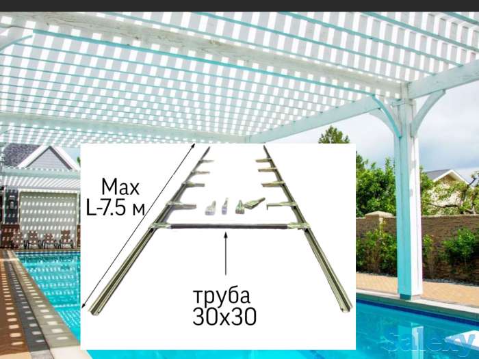 Универсальные механическое сдвижные крыши для беседки,террас,веранд,бассейнов,летних кафе 7,5 метра, фотография 1