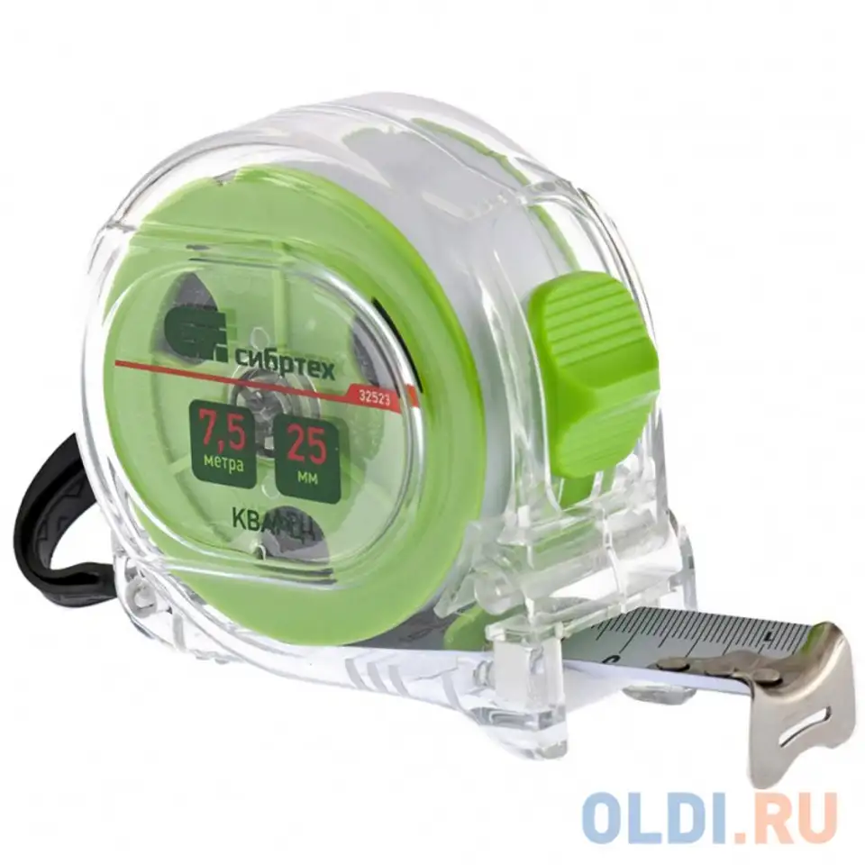 Рулетка кварц, прозрачный корпус, амортизатор, 7,5 м х 25 мм// сибртех, фотография 1