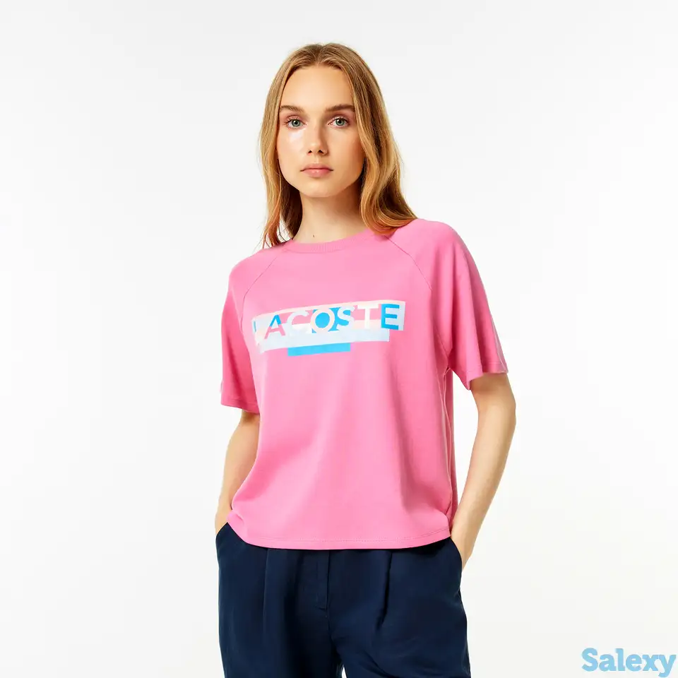 Женская футболка lacoste loose fit с круглым вырезом и принтом, фотография 1