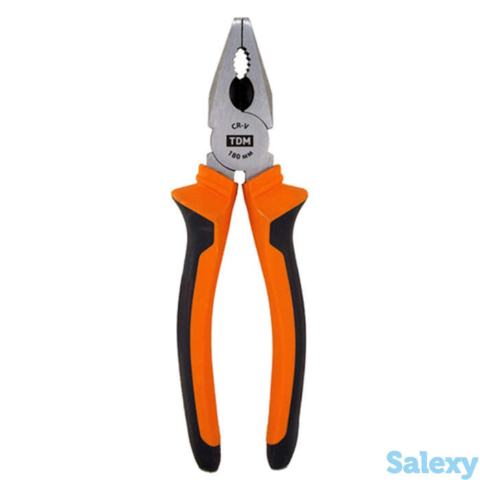 Пассатижи (плоскогубцы) с двухкомпонентными рукоятками  cr-v сталь 180 мм алмаз tdm, фотография 1