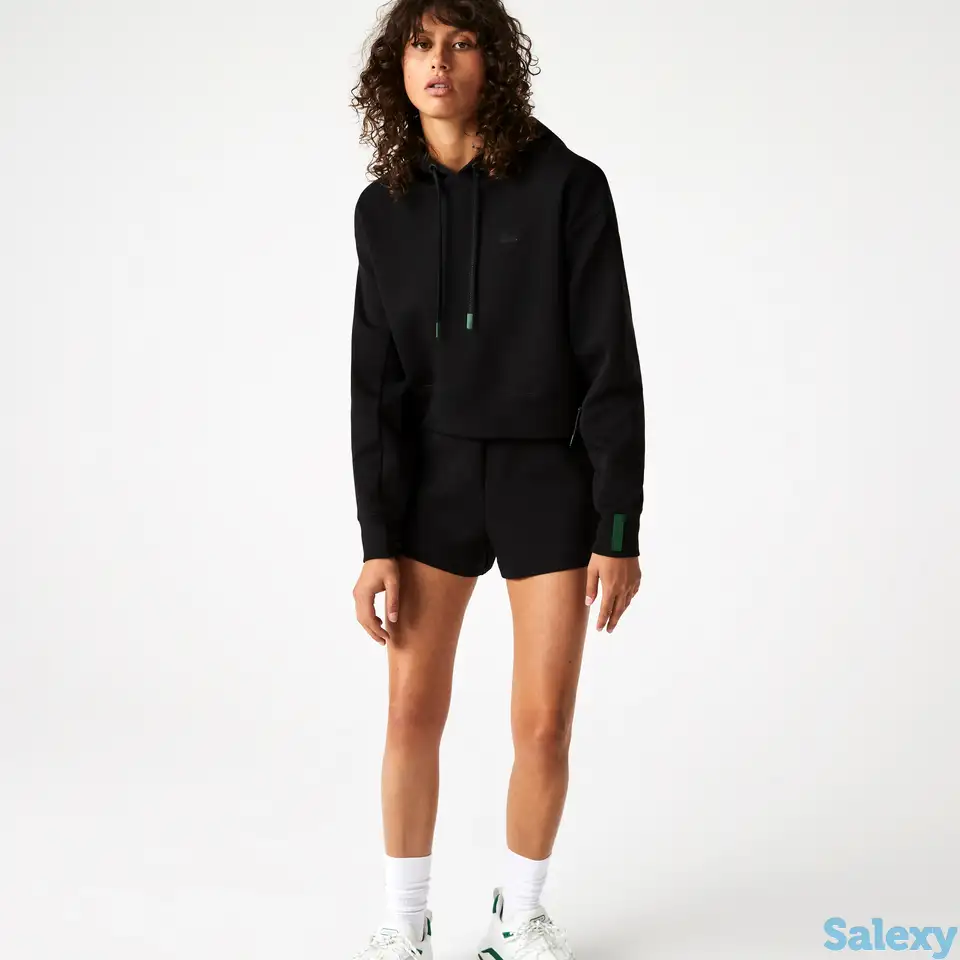 Женская укороченная толстовка lacoste с капюшоном из смеси хлопка, фотография 1