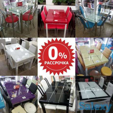 Стеклянные столы и стулья для кухни. Рассрочка мебель, фотография 1
