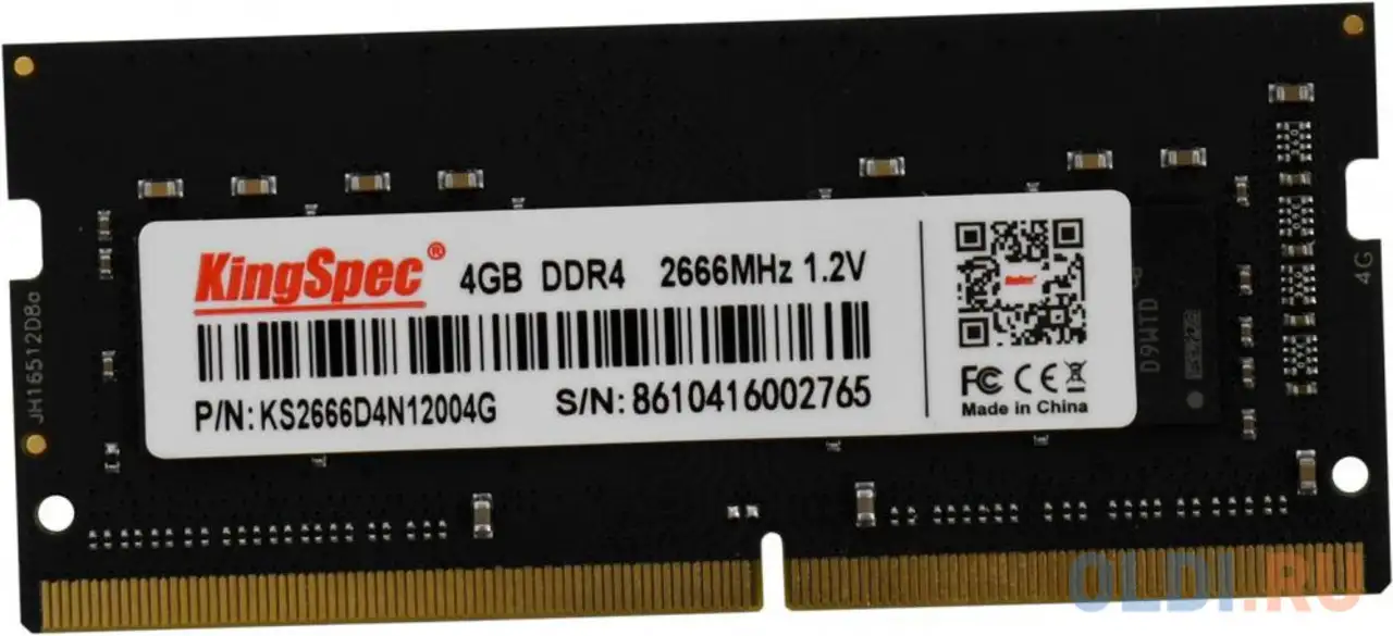 Память ddr4 4gb 2666mhz kingspec ks2666d4n12004g rtl pc3-12800 so-dimm 204-pin 1.35в, фотография 1