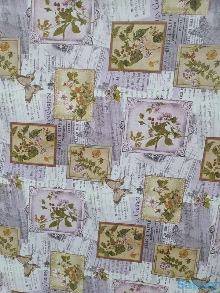 Сиреневая скатерть клеенка в стиле винтаж поле бабочки, качество, фотография 5