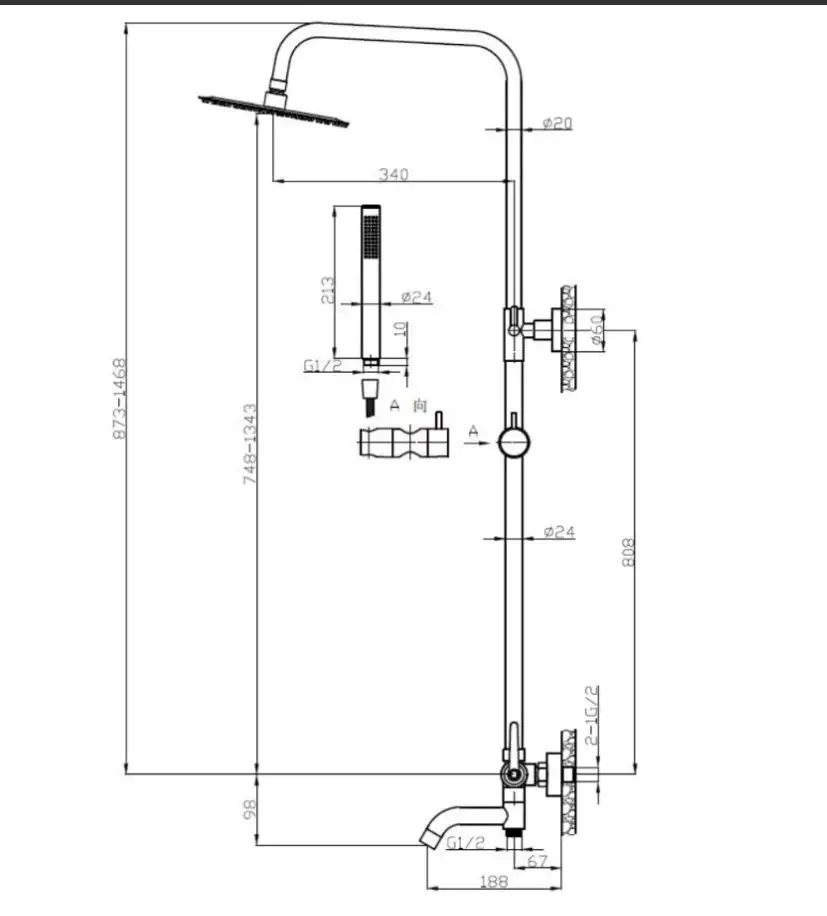 Душевая система со смесителем для ванны, оружейная сталь ESKO Bangkok Gun metal ST250BGGM, фотография 2