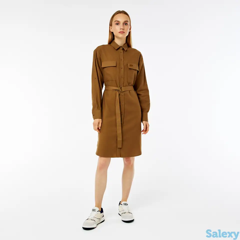 Платье lacoste regular fit с длинными рукавами и поясом, фотография 1