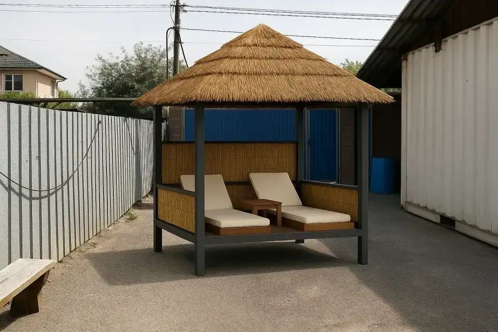 Биседки тапчаны пляжные зонты в стиле бунгало,тропикал лофт, фотография 1