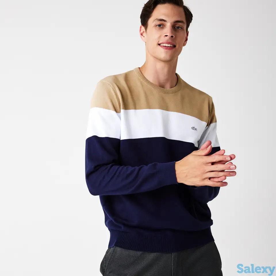 Мужской свитер lacoste с эластичными манжетами и круглым вырезом, фотография 1