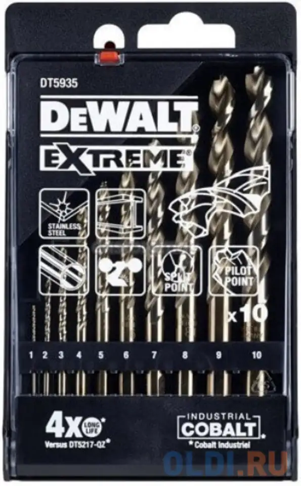Набор сверл dewalt dt5935-qz  п/мет.ex hss-co,10шт, фотография 1