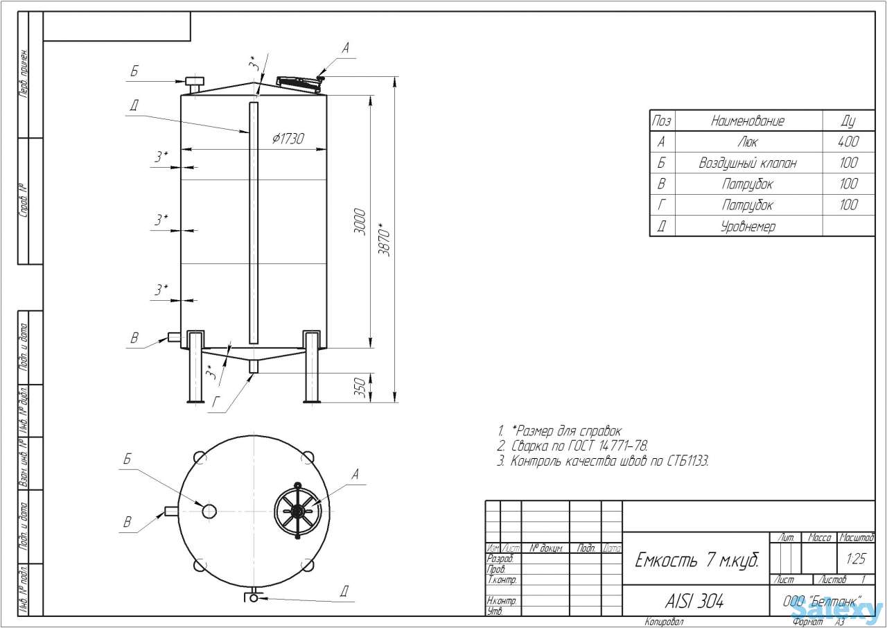 Емкость нержавеющая вертикальная 7 м3, фотография 1