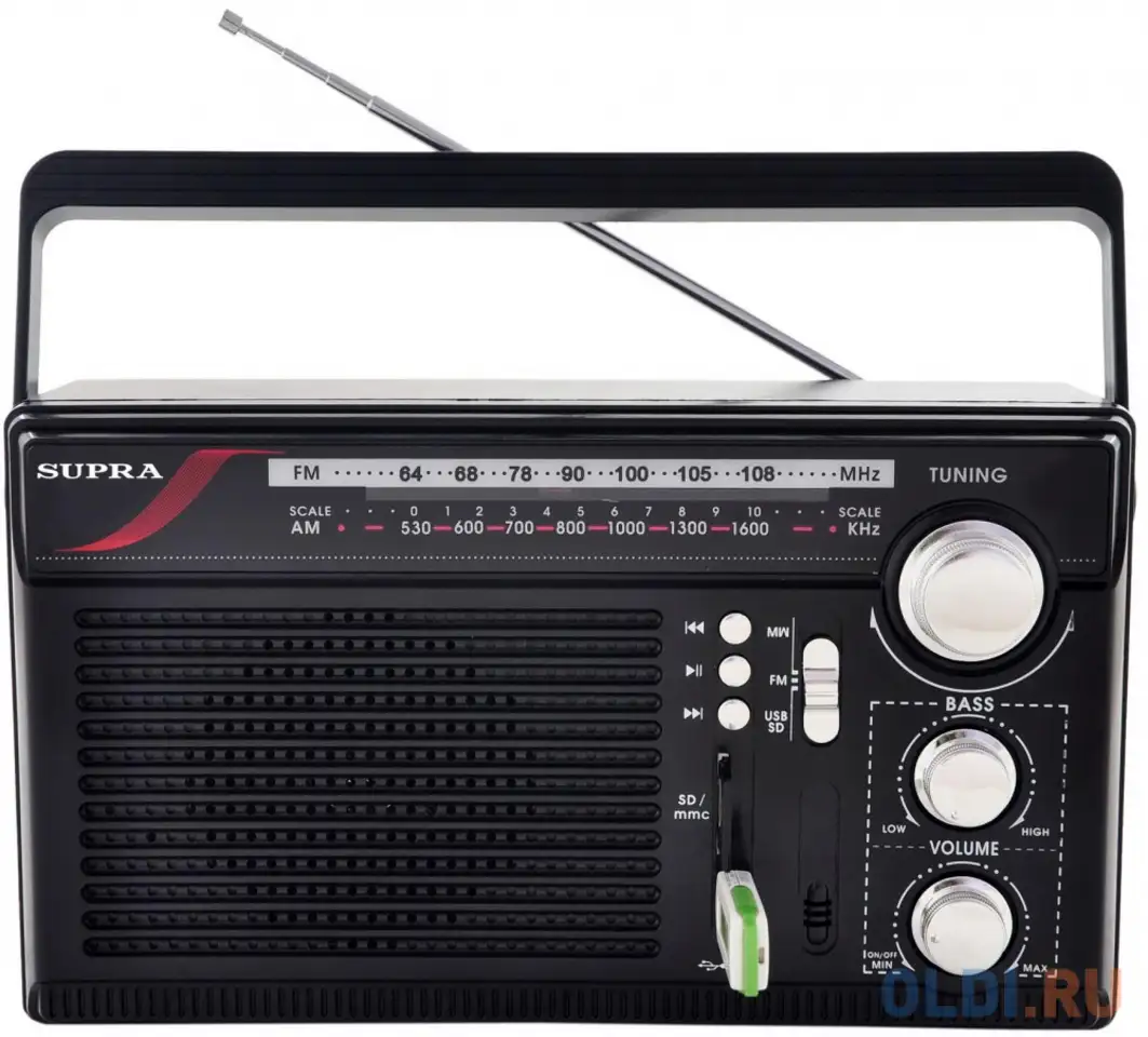 Радиоприемник портативный supra st-33u черный usb sd, фотография 1