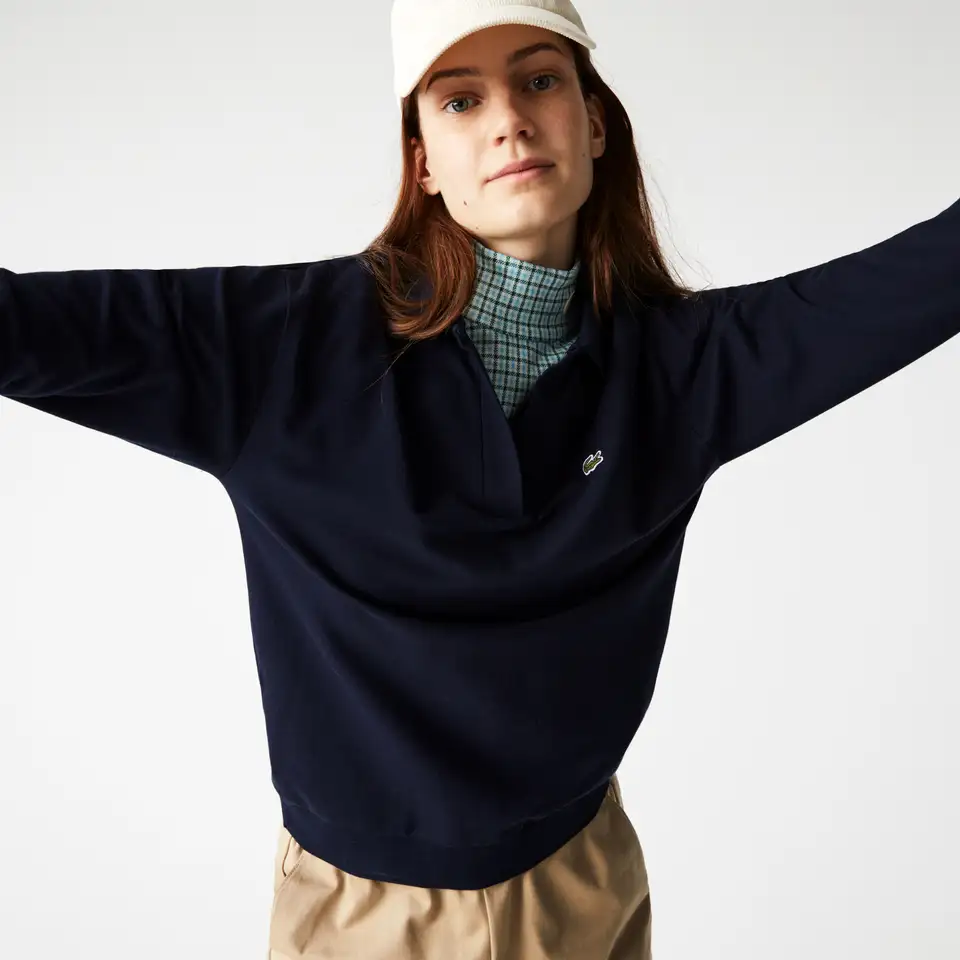 Женская рубашка-поло lacoste regular fit с открытым воротником, фотография 1