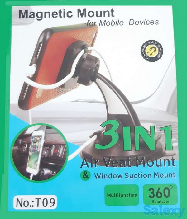 Продам универсальный автомобильный магнитный держатель для смартфонов 2 в 1 - в воздуховод и на стекло, Т09, фотография 1
