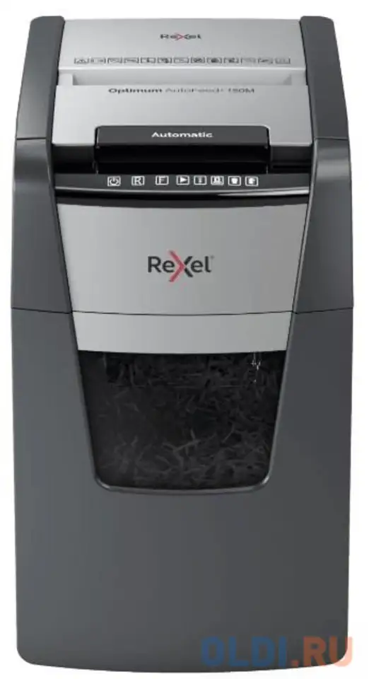 Шредер rexel optimum autofeed 150m черный с автоподачей (секр.p-5)/фрагменты/150лист./44лтр./скрепки, фотография 1