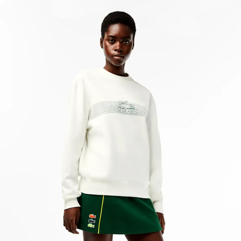 Женская толстовка lacoste oversize fit с круглым вырезом и принтом теннисной, фотография 1