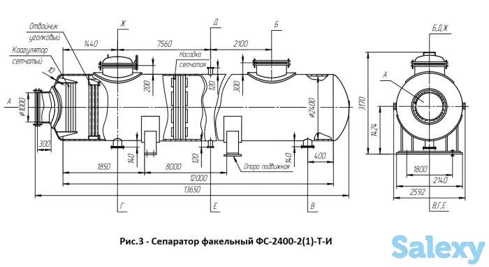 Сепараторы факельные типа ФС с условным давлением от 0,6 МПа и производительностью по газу от 41667 м куб/ч до м, фотография 2