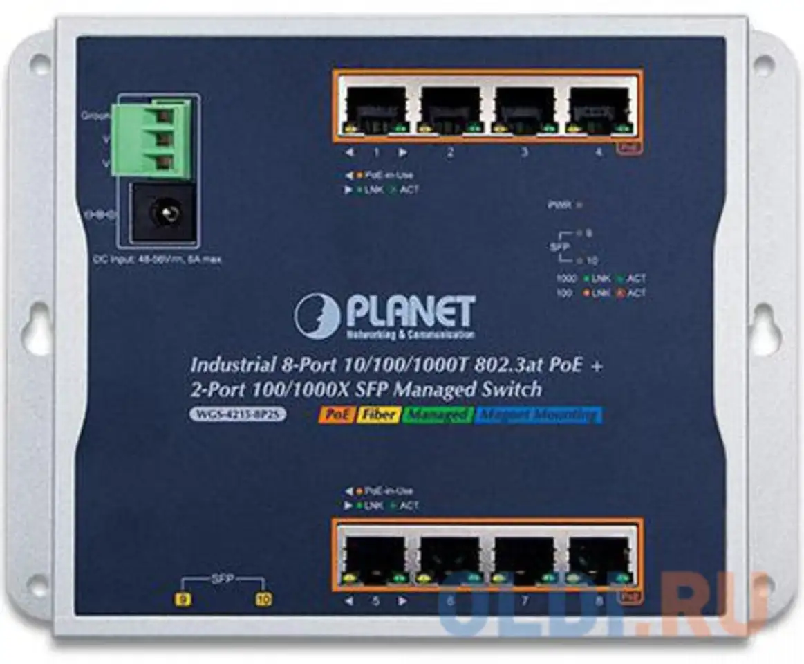 Ip30, ipv6/ipv4, 8-port 1000t 802.3at poe + 2-port 100/1000x sfp wall-mount, фотография 1