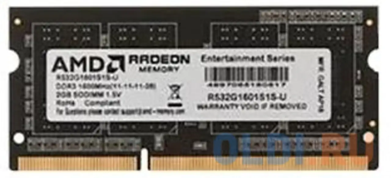 Оперативная память для ноутбука amd r532g1601s1s-u dimm 2gb ddr3 1600 mhz, фотография 1