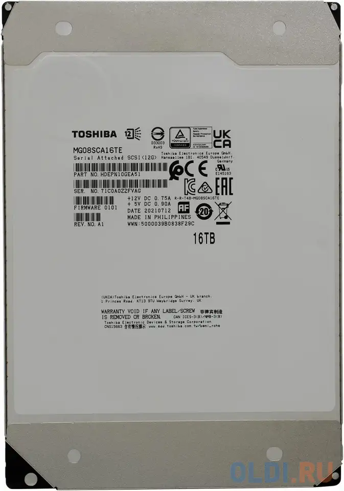 3.5" 16tb toshiba enterprise capacity mg08sca16te sas 12gb/s, 7200rpm, 512mb, фотография 1