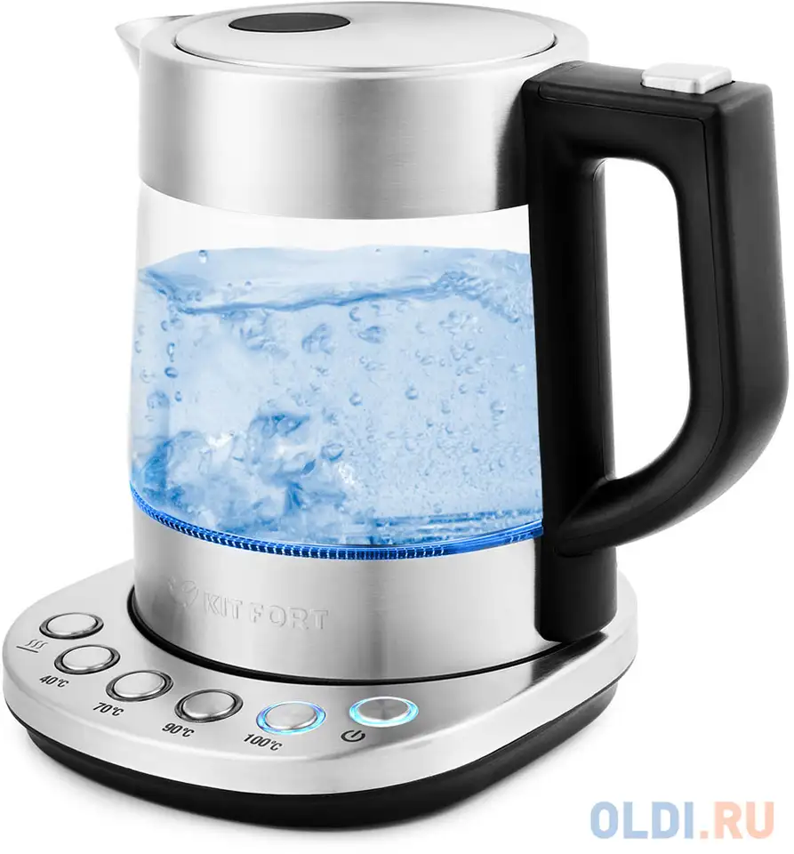 Чайник электрический kitfort кт-648 2200 вт серебристый 1 л стекло, фотография 1