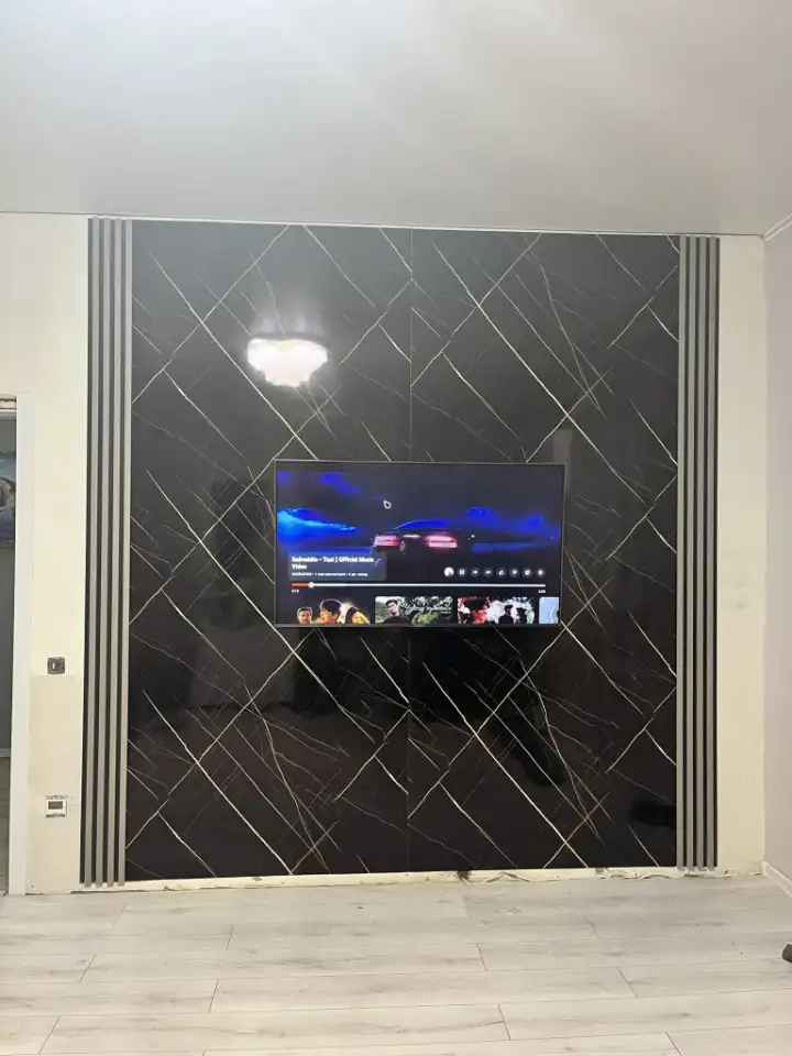 Установка гибкого мрамора, бамбуковых панелей, шпон панелей и мдф панелей  Тв зон Прихожих  Кухонных фартуков Проработка, фотография 4