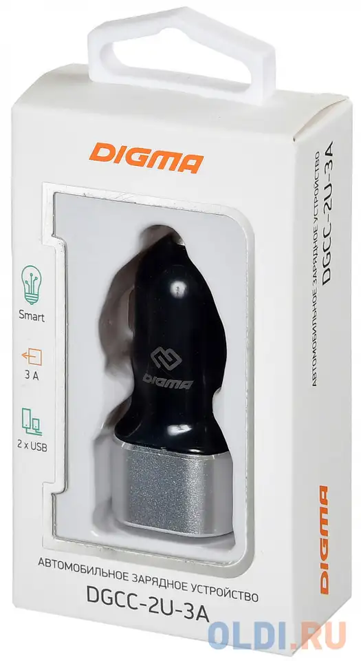 Автомобильное зарядное устройство digma dgcc-2u-3a-bs 3 а черный, фотография 1