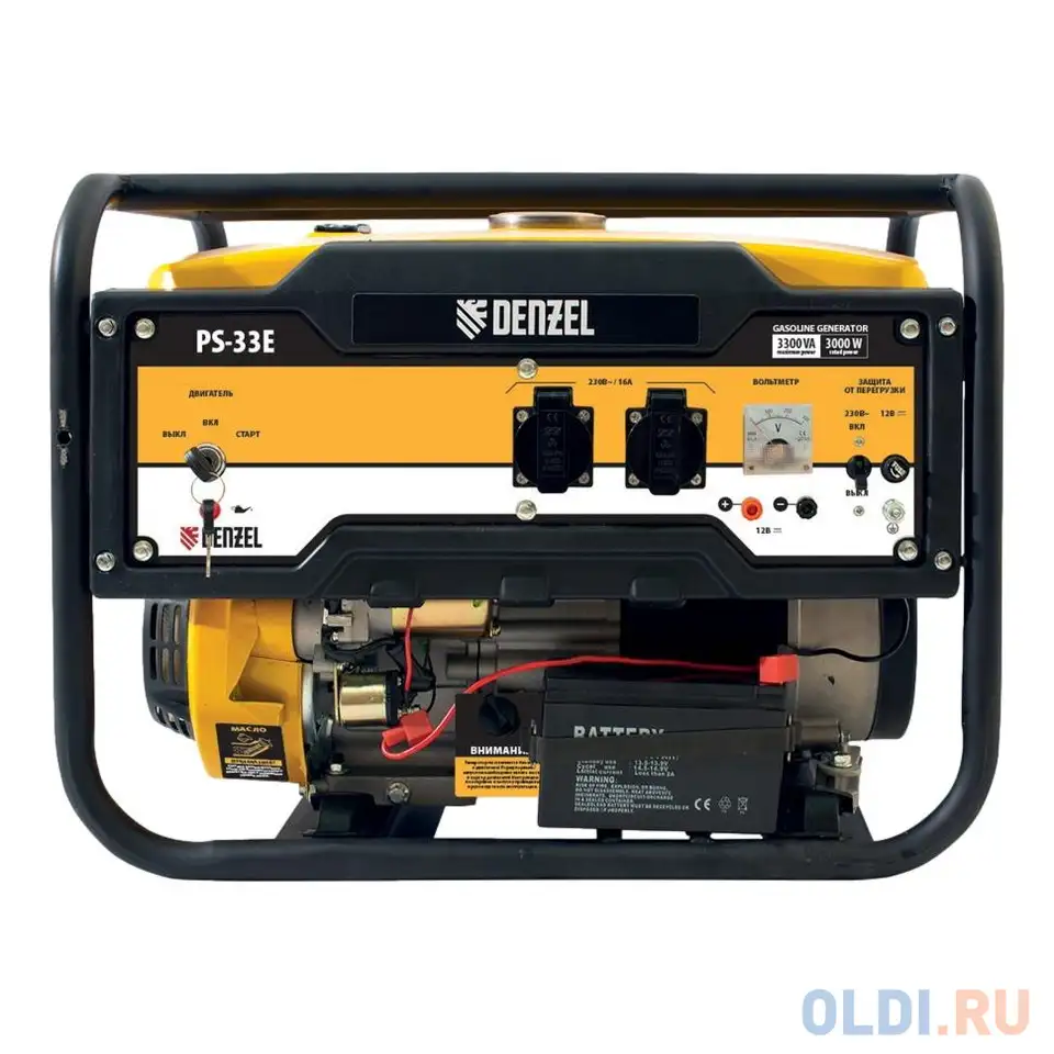 Генератор бензиновый ps-33e, 3,3 квт, 230в, 15 л, электростартер// denzel, фотография 1