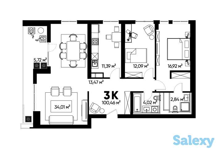 3-х комнатная квартира, Гагарина- Березовского, фотография 8