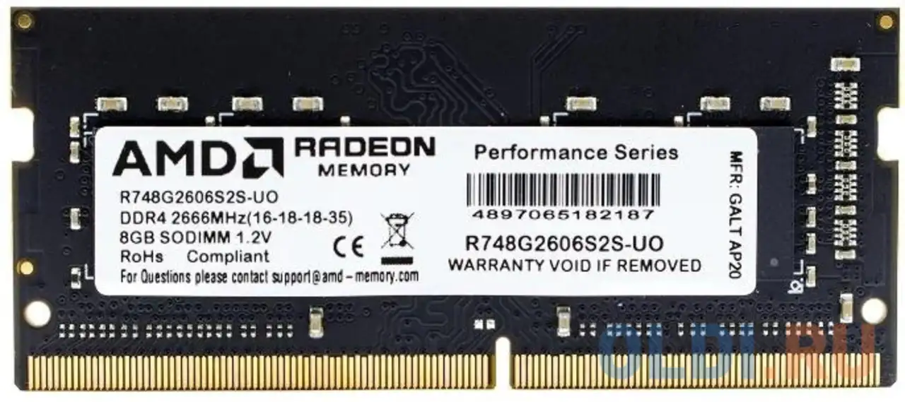 Оперативная память для ноутбука amd r748g2606s2s-uo so-dimm 8gb ddr4 2666 mhz, фотография 1