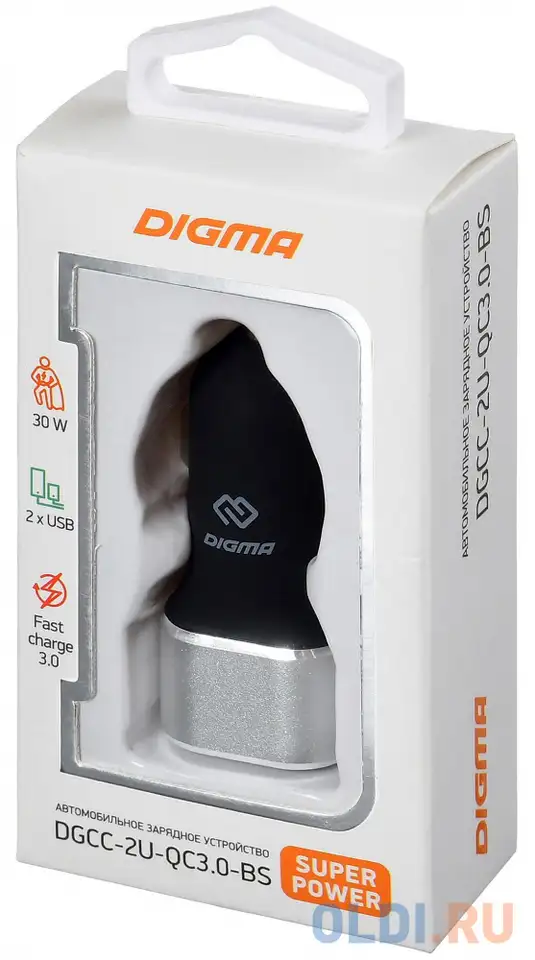 Автомобильное зарядное устройство digma dgcc-2u-qc3.0-bs 5.4а черный, фотография 1
