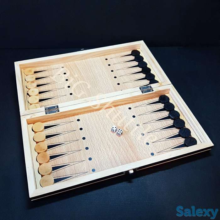 Деревянный набор игр 3 в 1  Шашки Шахматы Нарды., фотография 4