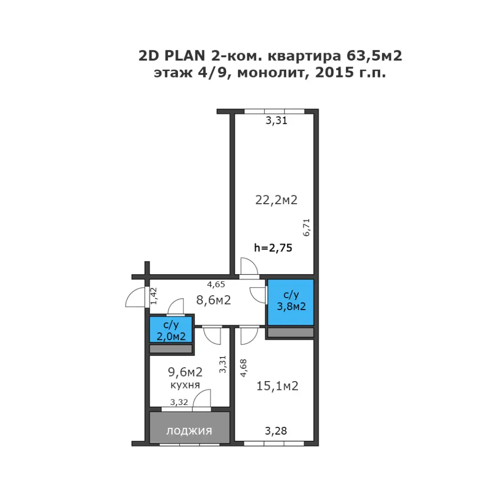 2-комнатная улучшенная мкр. Жас Канат, фотография 2