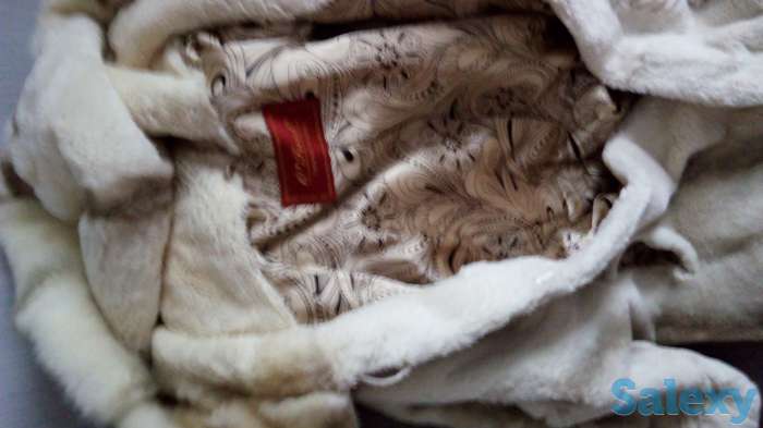 шуба бобер, белая 48-50 размер, теплая, капюшон норка, фотография 4