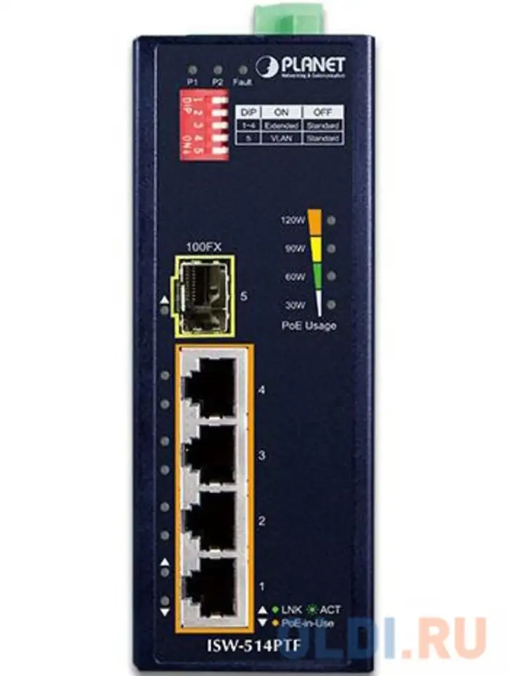 Ip30 4-port/tp + 1-port fiber(sfp) poe industrial fast ethernet switch (-40, фотография 1