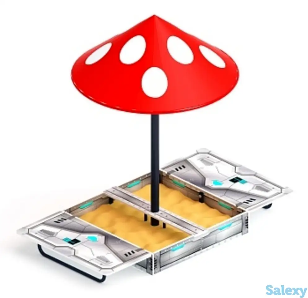 Песочница с крышкой средняя и навесом грибок (техно) - ио 5.01.10-10, фотография 1