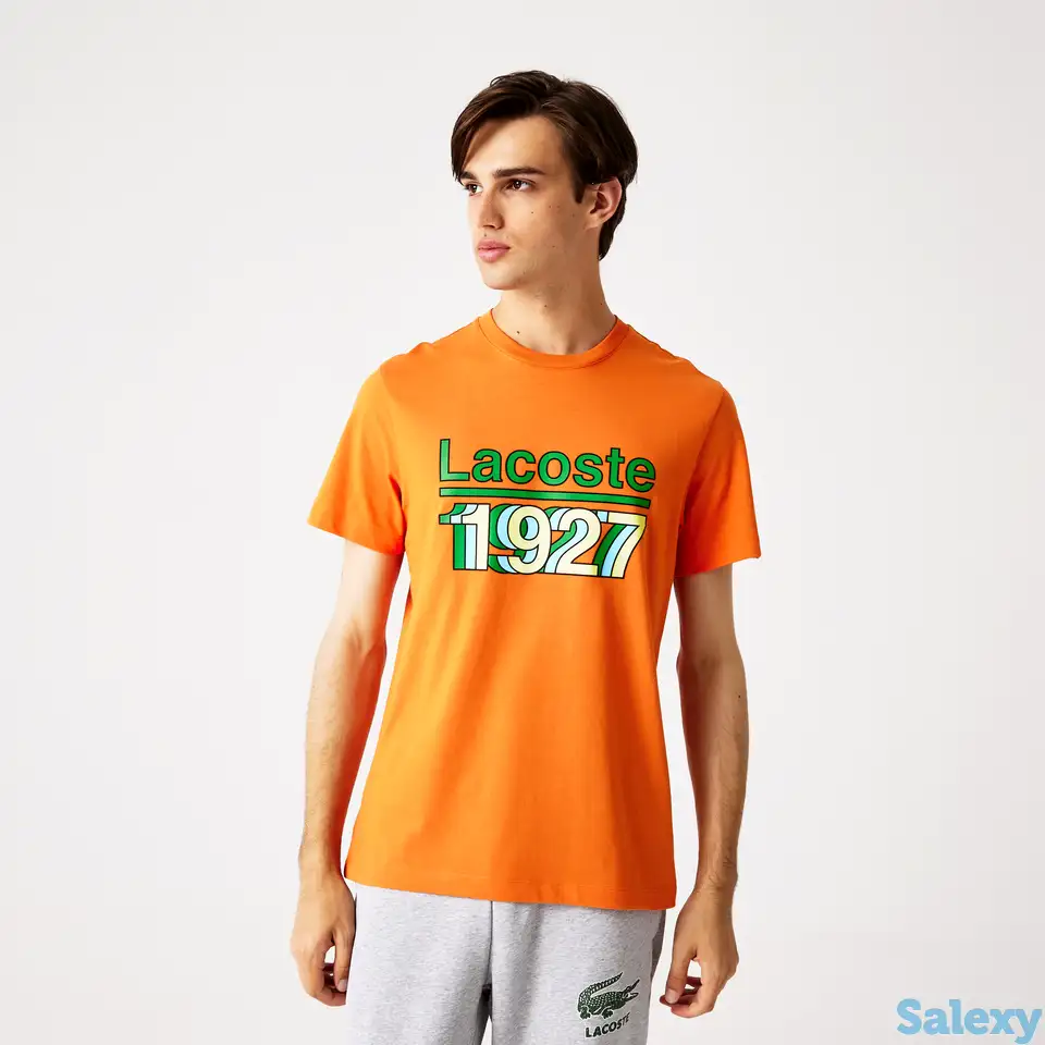 Мужская футболка lacoste из хлопка с круглым вырезом и винтажным принтом, фотография 1