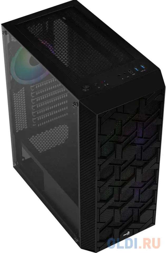 Корпус atx aerocool hive-g-bk-v2 без бп чёрный, фотография 1