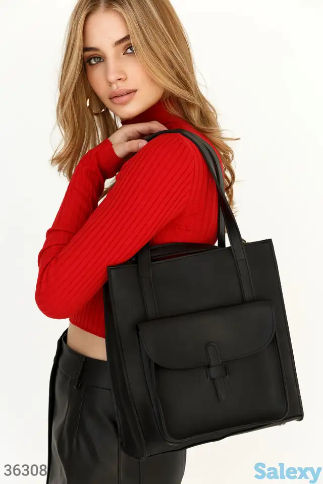 Черная сумка с накладным карманом, фотография 1