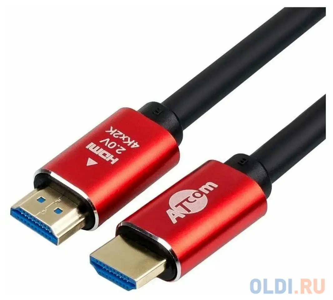 Кабель hdmi 5м atcom at5943 круглый красный золотистый, фотография 1
