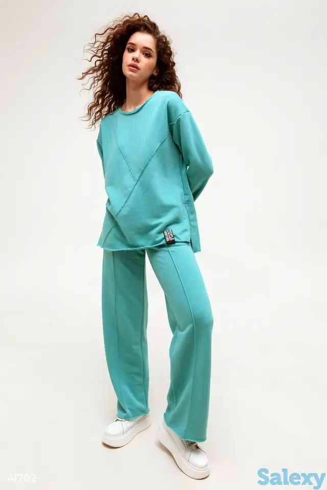 Хлопковый повседневный костюм голубого цвета, фотография 1