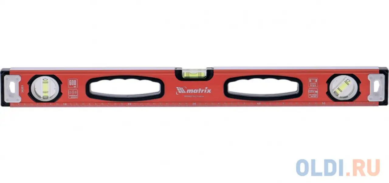 Уровень алюминиевый, фрезерованный, 3 глазка, 400 мм// matrix, фотография 1