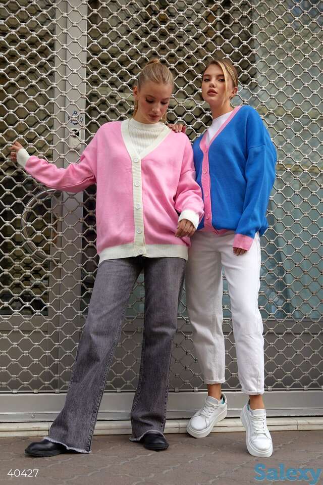 Розовый кардиган с белой окантовкой, фотография 1