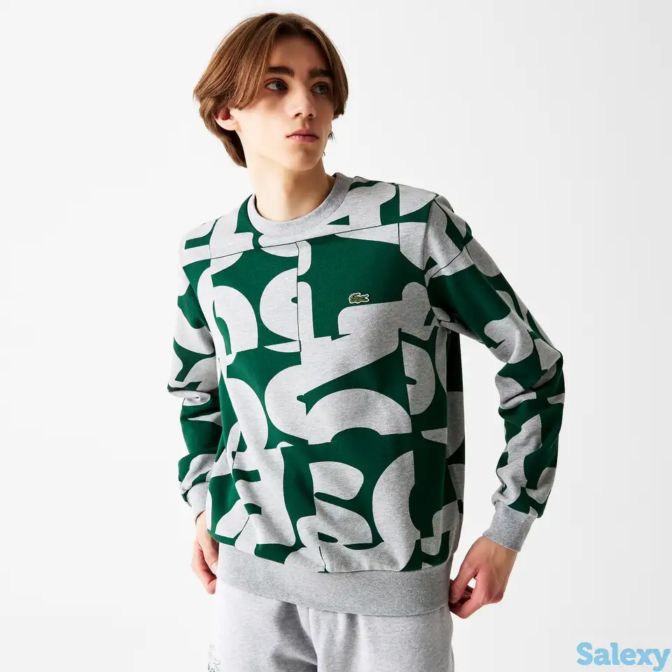 Мужская флисовая толстовка lacoste crew neck c графическим принтом, фотография 1