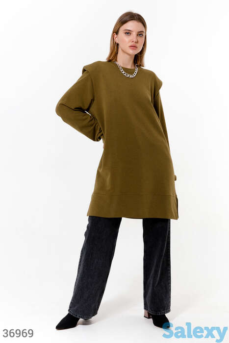 Оливковое платье свободного кроя, фотография 1