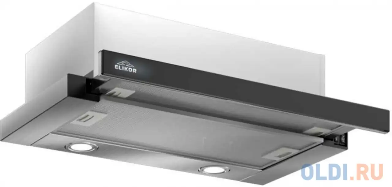 Вытяжка встраиваемая elikor интегра glass 60н-400-в2д нержавеющая сталь/черное стекло, фотография 1